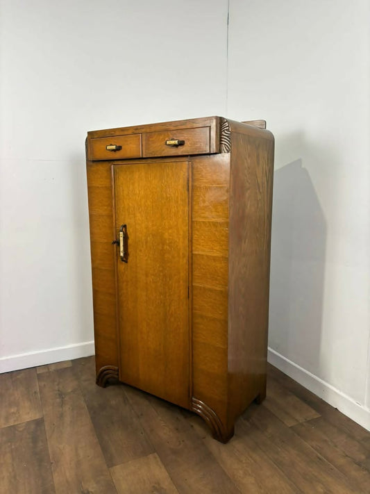 Vintage Oak Gentlemans Wardrobe / Tallboy – Art Deco Style