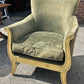 French Louis XVI Style Neoclassical Suede Leather Armchair With Gold Gilt Frame