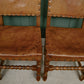 6 Oak Leather Dining Chairs - Cromwellian Style