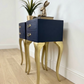 Vintage Navy Blue and Gold French Louis Style Bedside Tables, nightstands, Cabriole Legs