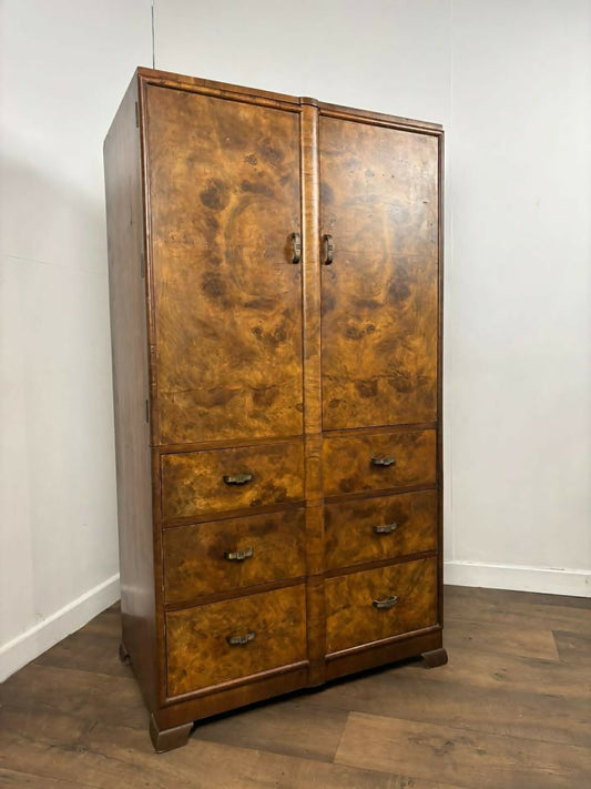 Art Deco Walnut Tallboy / Gentleman’s Wardrobe with Internal Slides