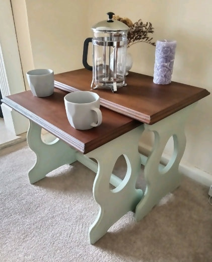 Vintage Upcycled Solid Oak Tudor Style Nesting Tables