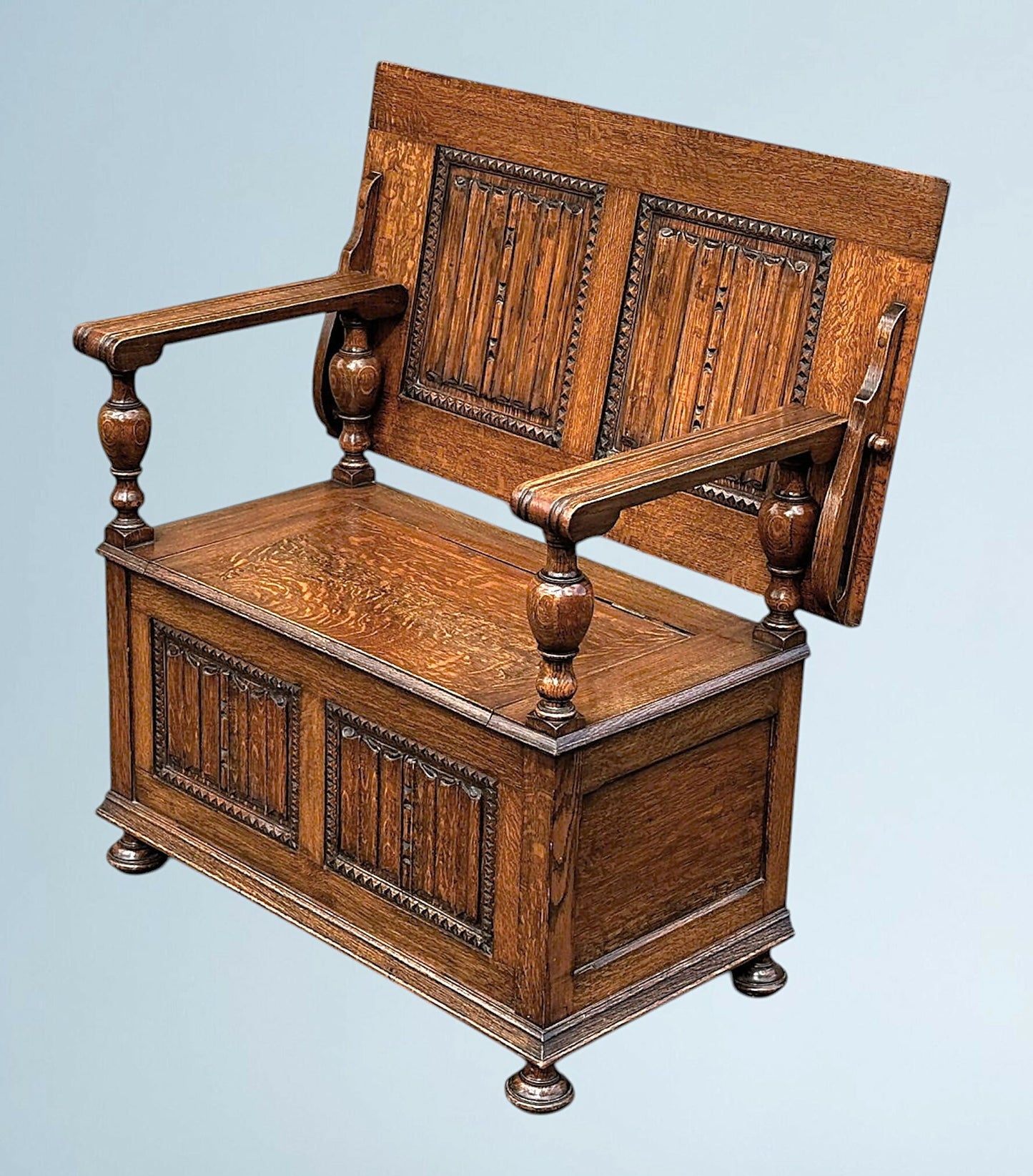 Antique Golden Oak Monks Bench