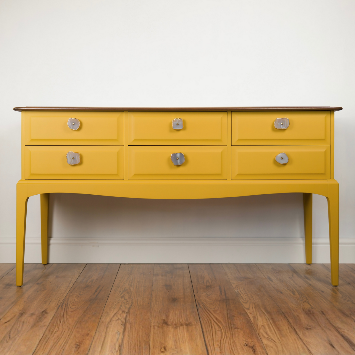 Mustard Yellow Vintage Stag Minstrel Mahogany Sideboard | Agate Handles | Upcycled Furniture | Mid Century Style