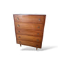 Mid-Century Chest of Drawers Tallboy with Brass Handles