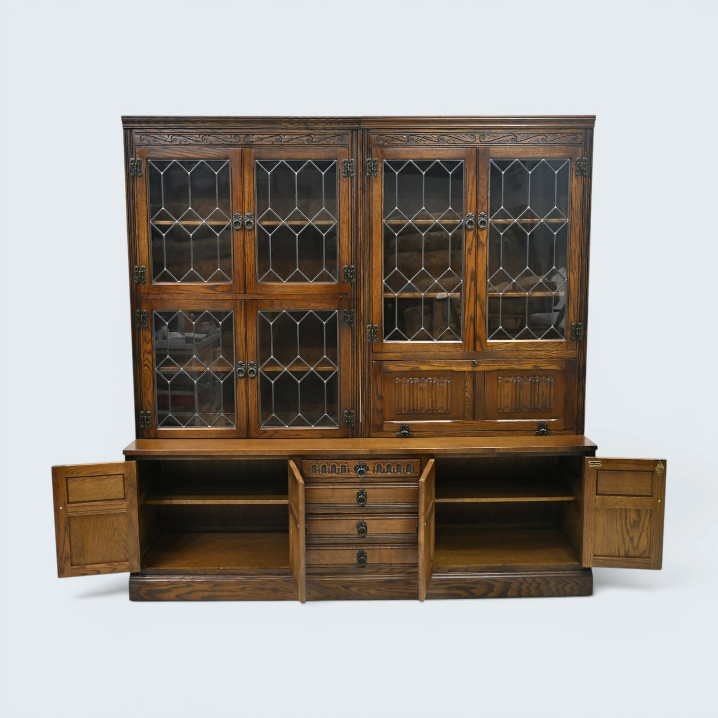 Old Charm Large Wall Unit Bureau Drink Cabinet Light Oak Finish FREE UK Delivery