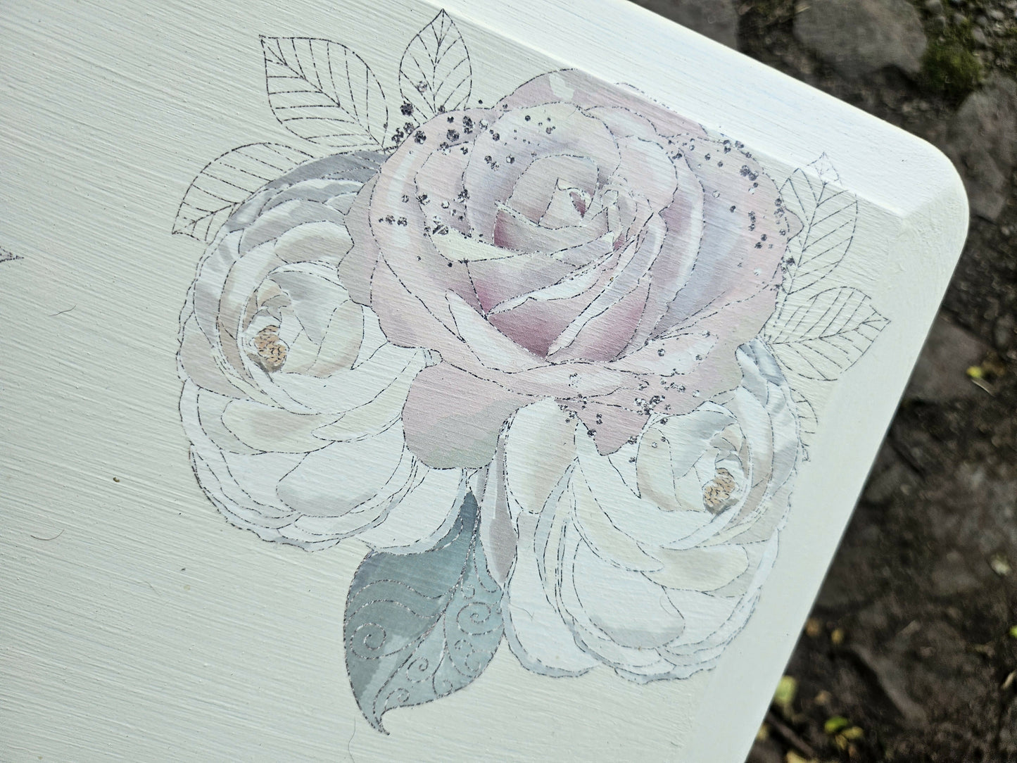 Stag Minstrel 'leggy' beside table with drawer painted in clotted cream