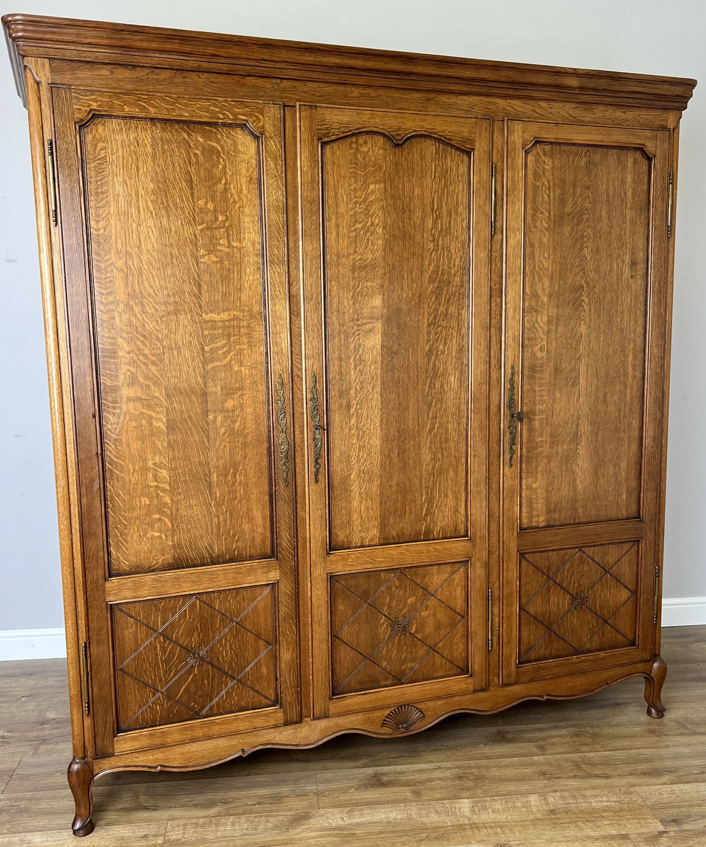 Wardrobe Vintage French Louis XVI Style Three Door Oak Carved Armoire LOT 6458