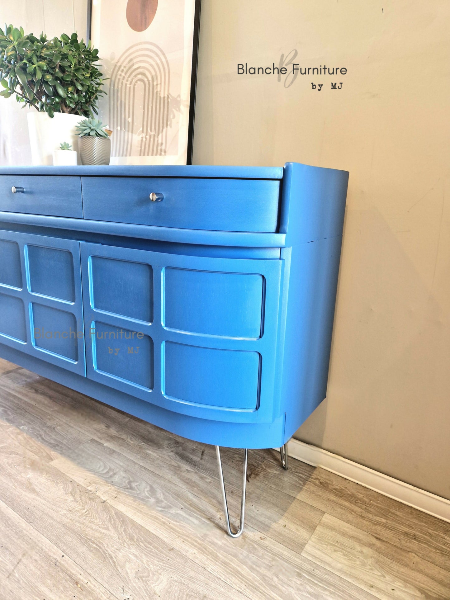 Luxurious Large Curved Sideboard, by Nathan in Lake Blue