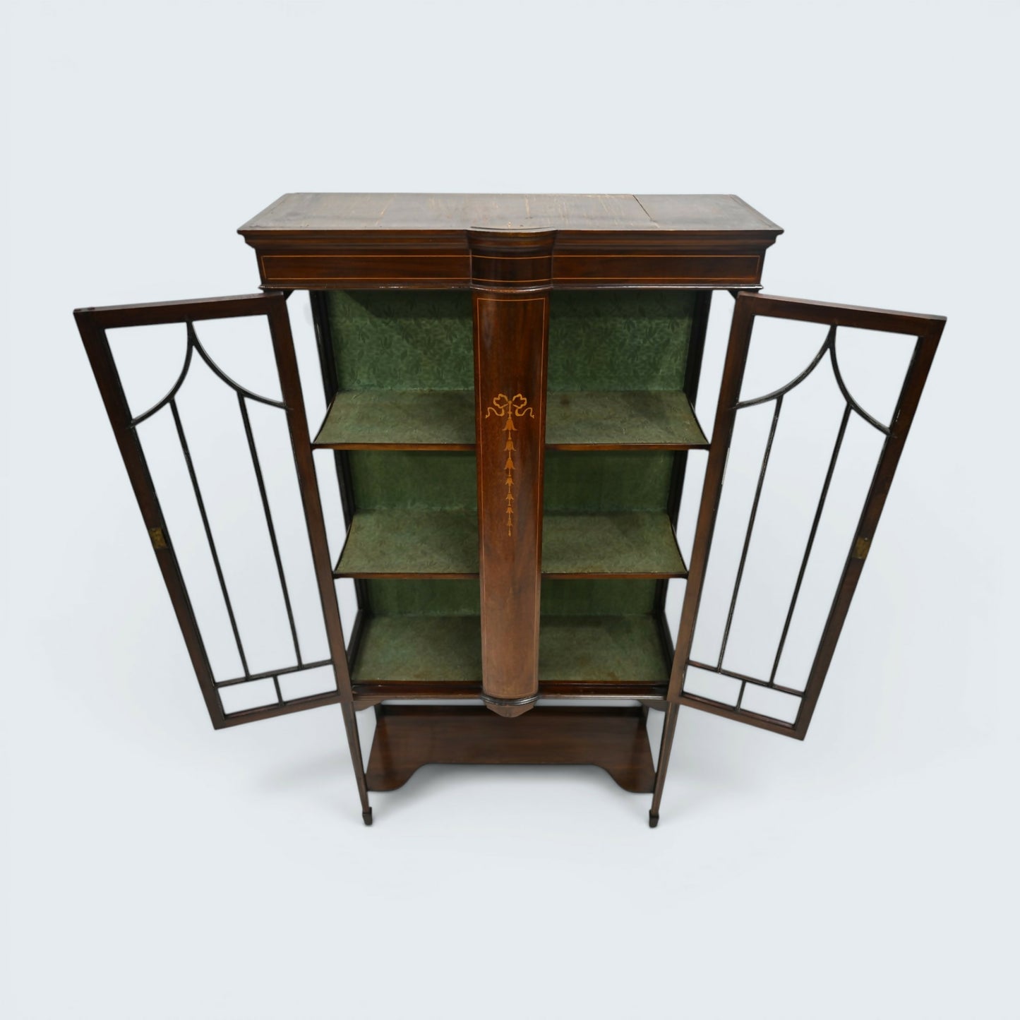 Edwardian Inlaid Mahogany Display Cabinet Leaded Glass Key & FREE UK Delivery