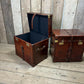 Antique Chestnut Leather Designer Belting Trunks