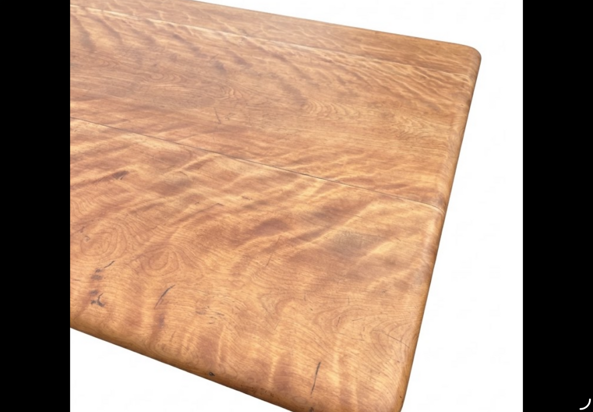 Bespoke Country Farmhouse 6-Seater Dining Table with Solid Curly Maple Top and Deep Blue Turned Legs