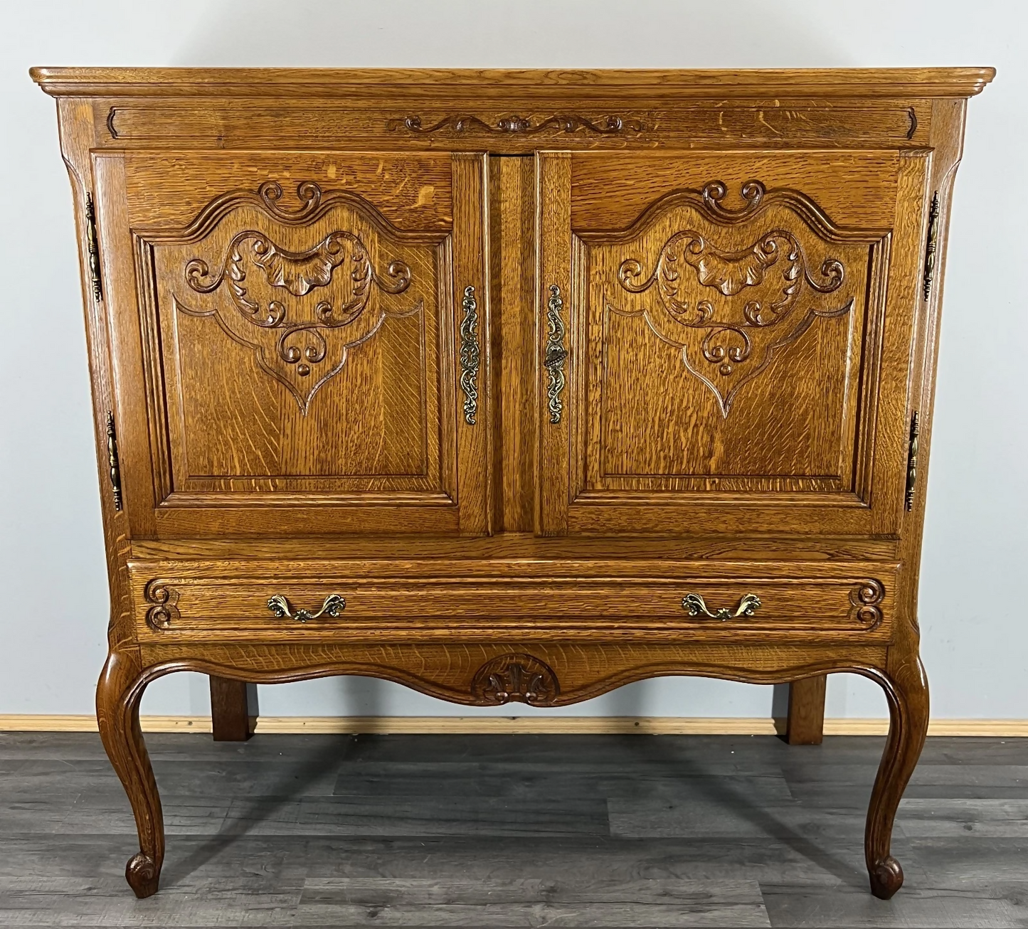 Cabinet Vintage French Louis XVI Style Oak Cupboard Carved Sideboard LOT 4017