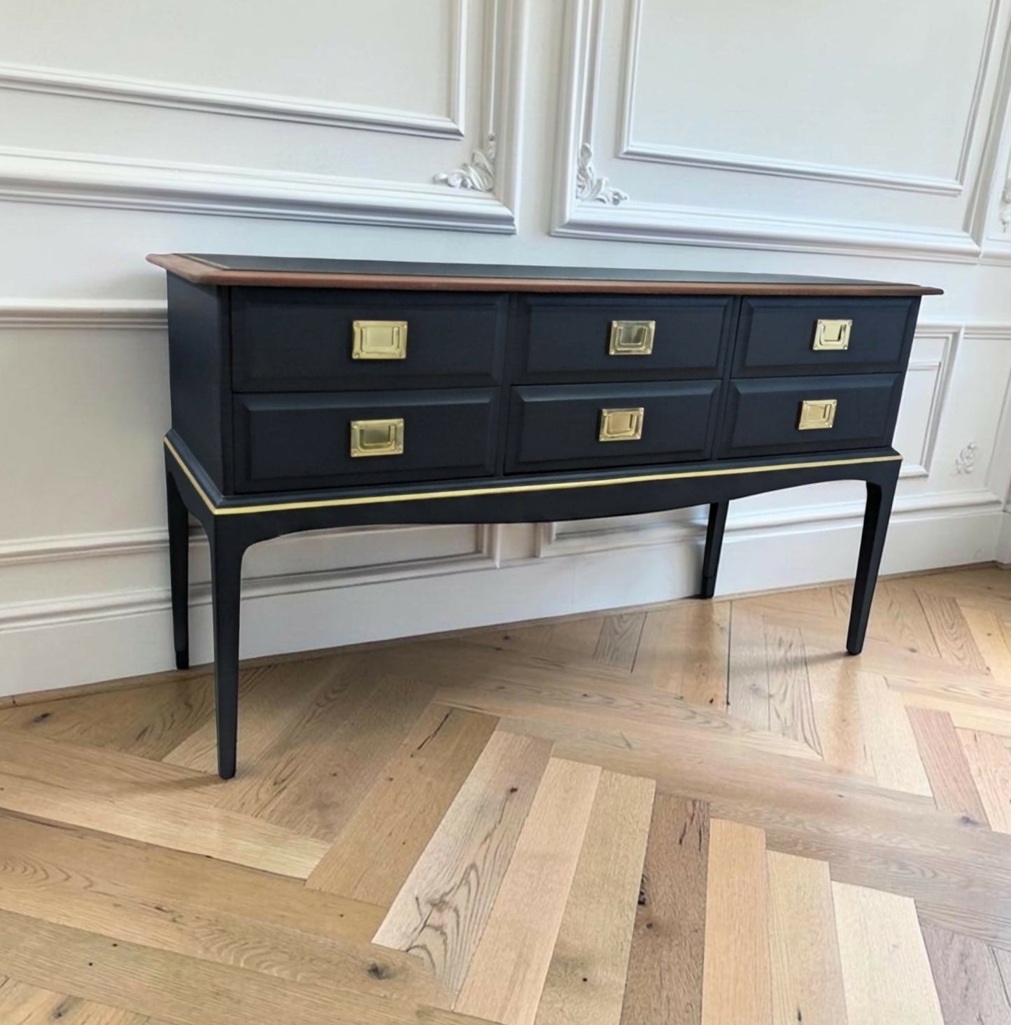 Stag minstrel black gold console table/ mid century modern vintage sideboard