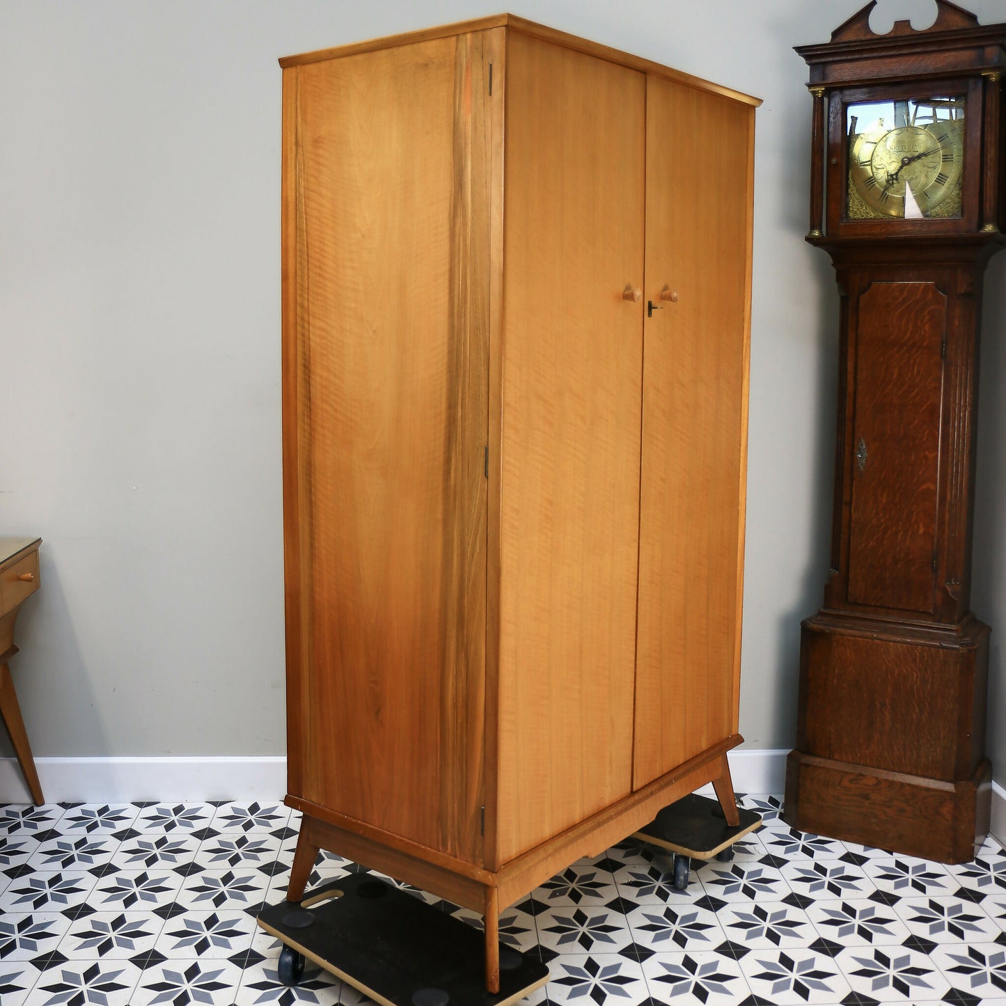 Alfred Cox Double Wardrobe in Walnut 1950s with Splayed Legs