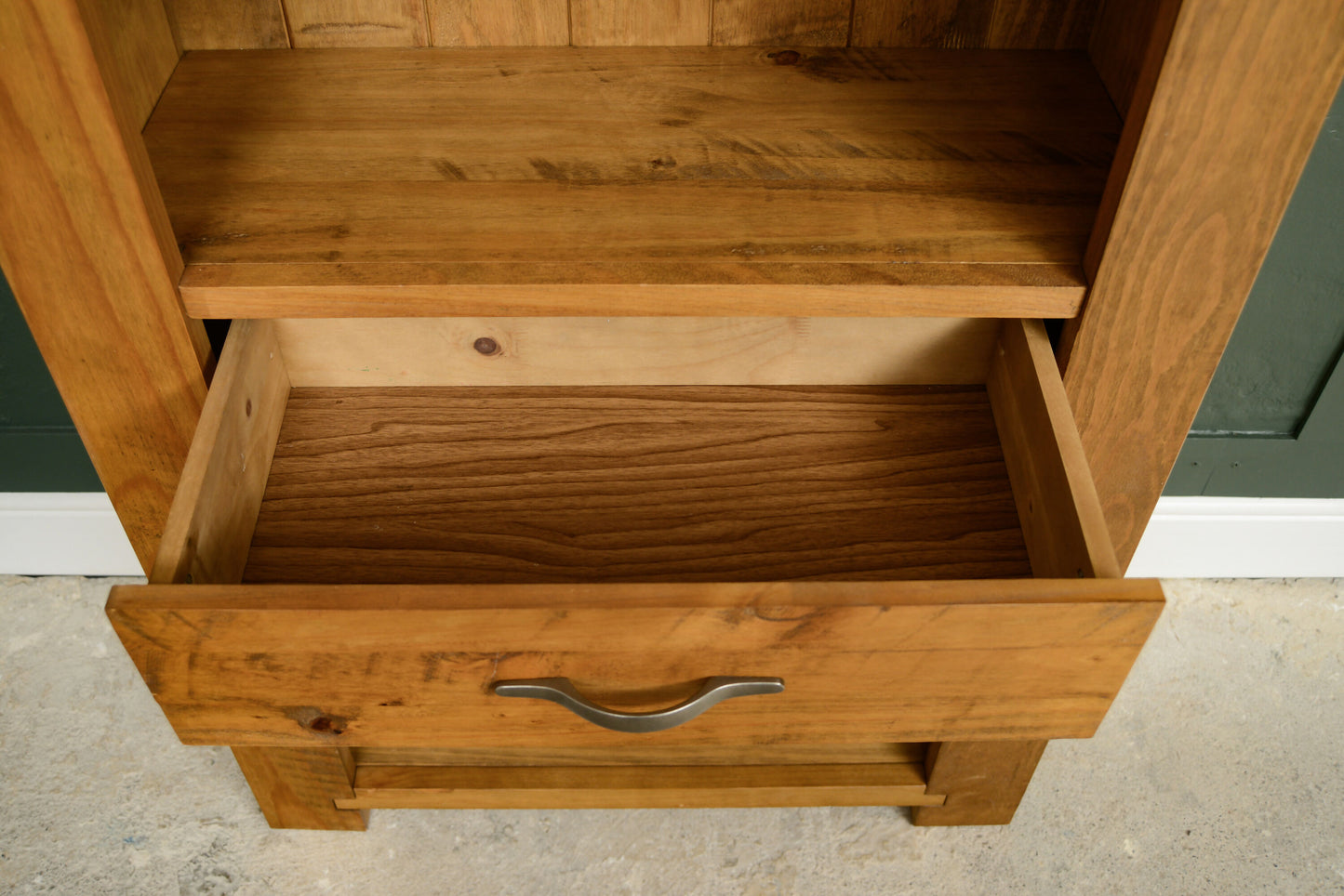 Rustic Tall Pine Bookcase with Drawer - 200 cm Tall