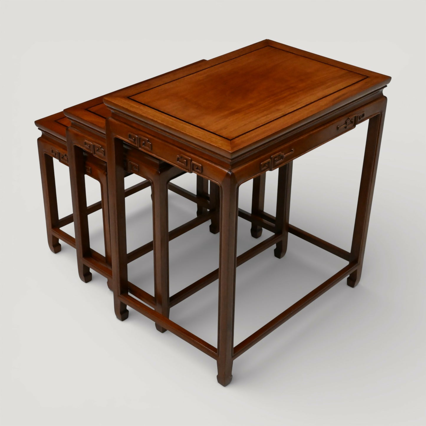 Chinese Nest of Tables Teak/Rosewood Carvings 3 Side Tables Free UK Delivery*