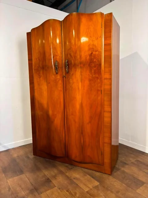 Vintage Walnut Veneered Double Wardrobe
