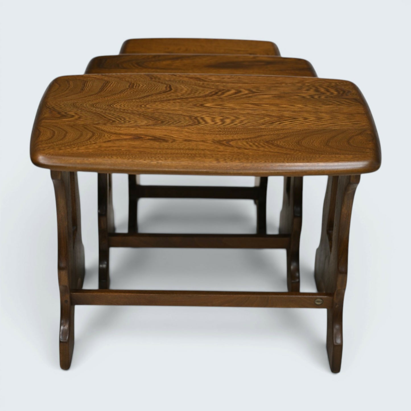 Ercol Nest Of Tables Solid Elm Side Tables Ercol's Badge 1970s GD FREE Delivery*