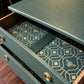 Vintage Heritage Green Chest of Drawers | Gold Bee Lined Drawers & Gold