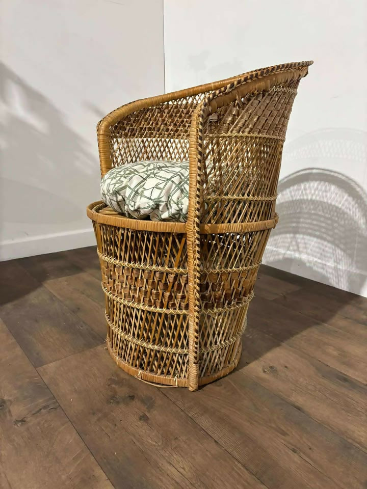 Vintage Wicker Bedroom Chair with Cushion