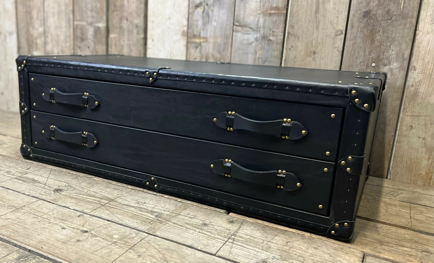 XL Black Leather 2 Drawer Coffee Table, End Table