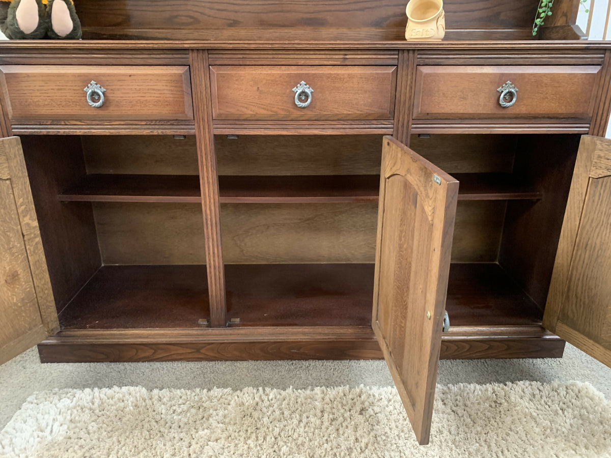 Vintage Old Charm style Oak Large Welsh Dresser Carved Display Cabinet Hutch