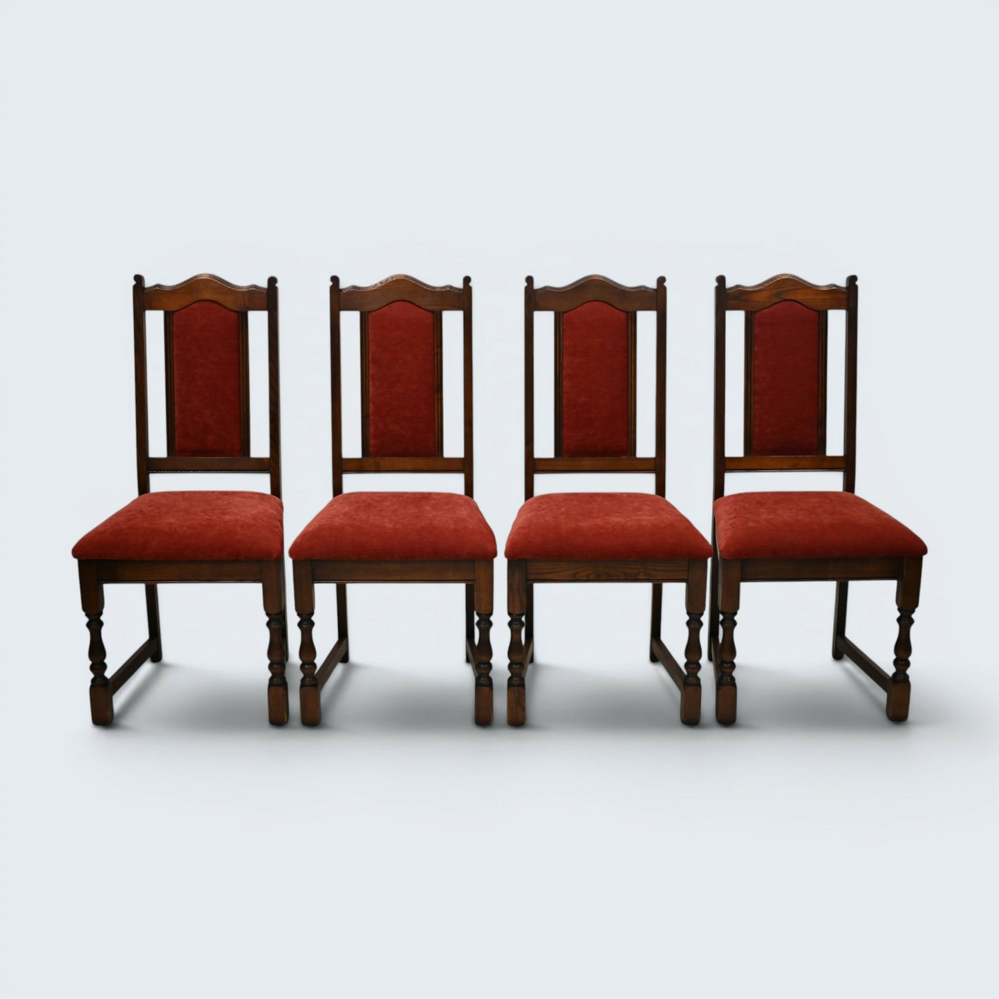 6 Old Charm Dining Chairs Burnt Red Upholstery Tudor Brown FREE UK Delivery