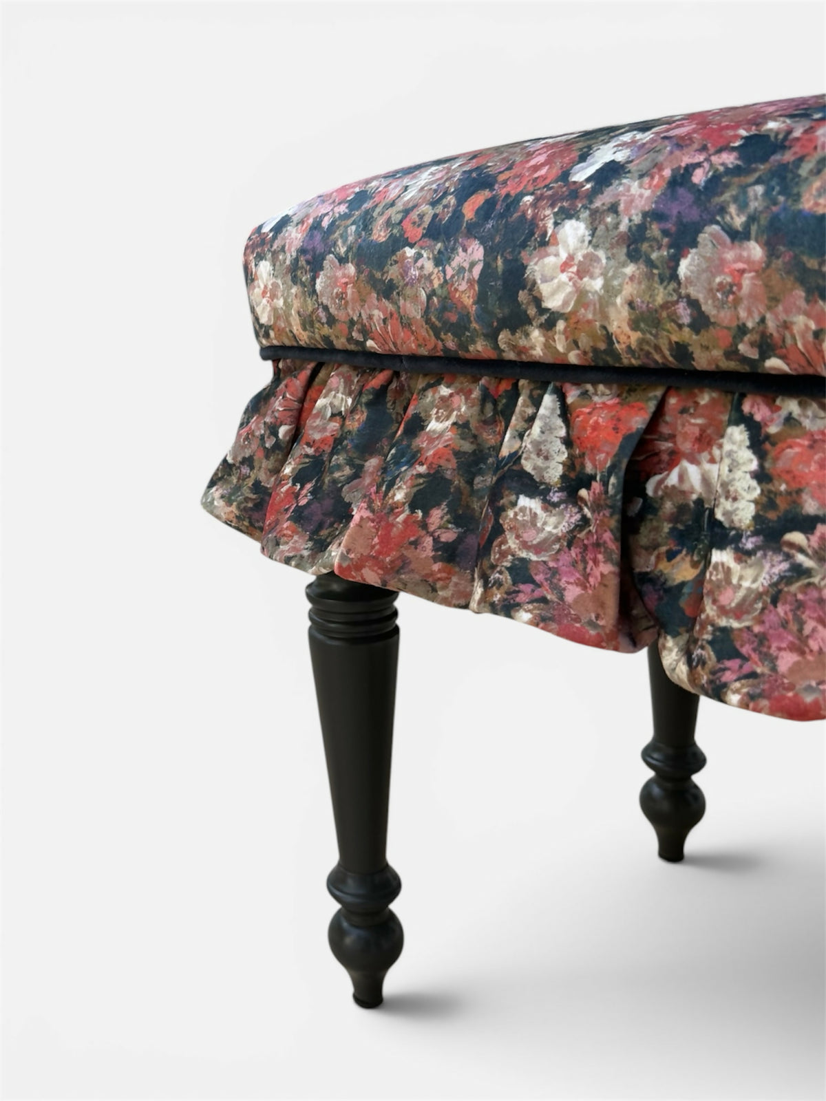 Vintage Upholstered Ruffled Stool - Art of Loom 'Jardin Autumn'