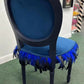 Bespoke Vintage Blue Bird Chair. One of a Kind Velvet and Feather Detailing. Artist Designed Chair