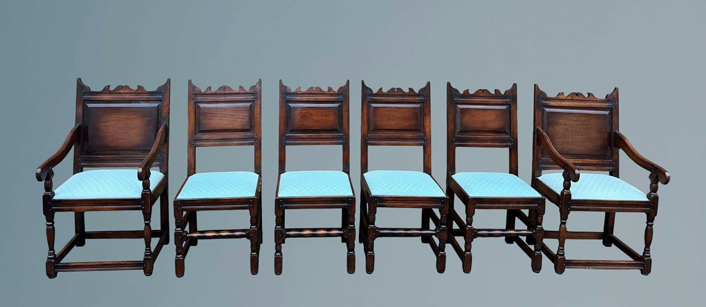 Set of Six Oak Dining Chairs 4+2