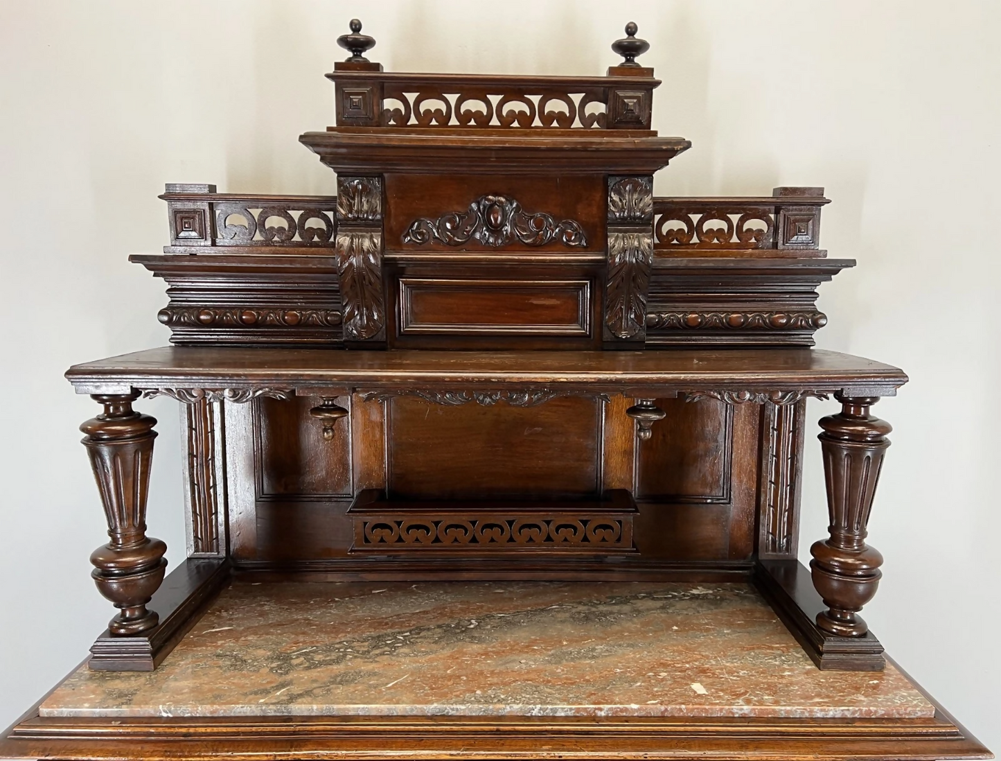 Sideboard Antique French Style Walnut Marble Display Cabinet Cupboard LOT 3576