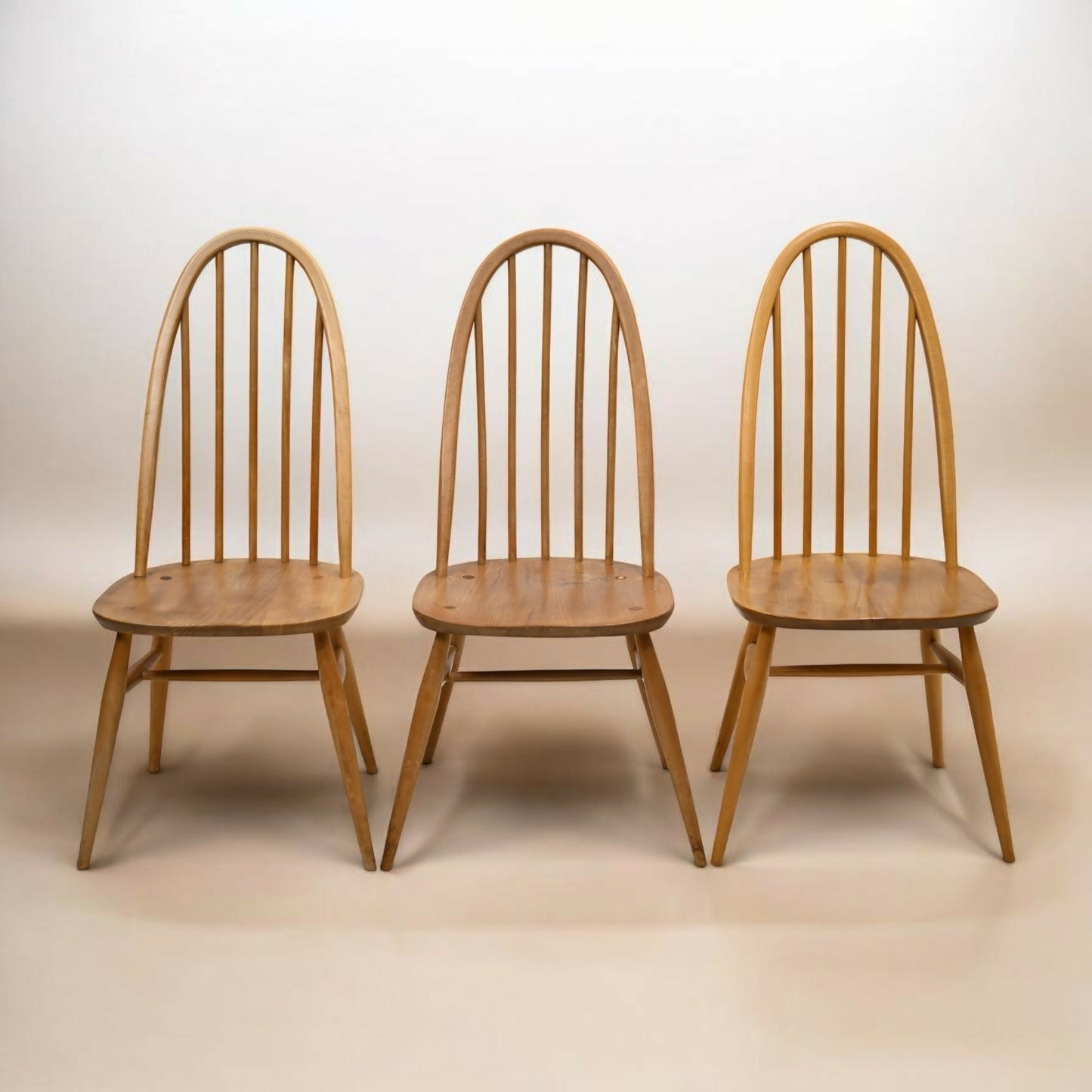 3 Ercol Dining Chairs Windsor Quaker Light Finish Vintage 1970s FREE UK Delivery
