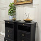 Black Stag Minstrel Pair Of 2 Drawer Narrow Bedside Tables