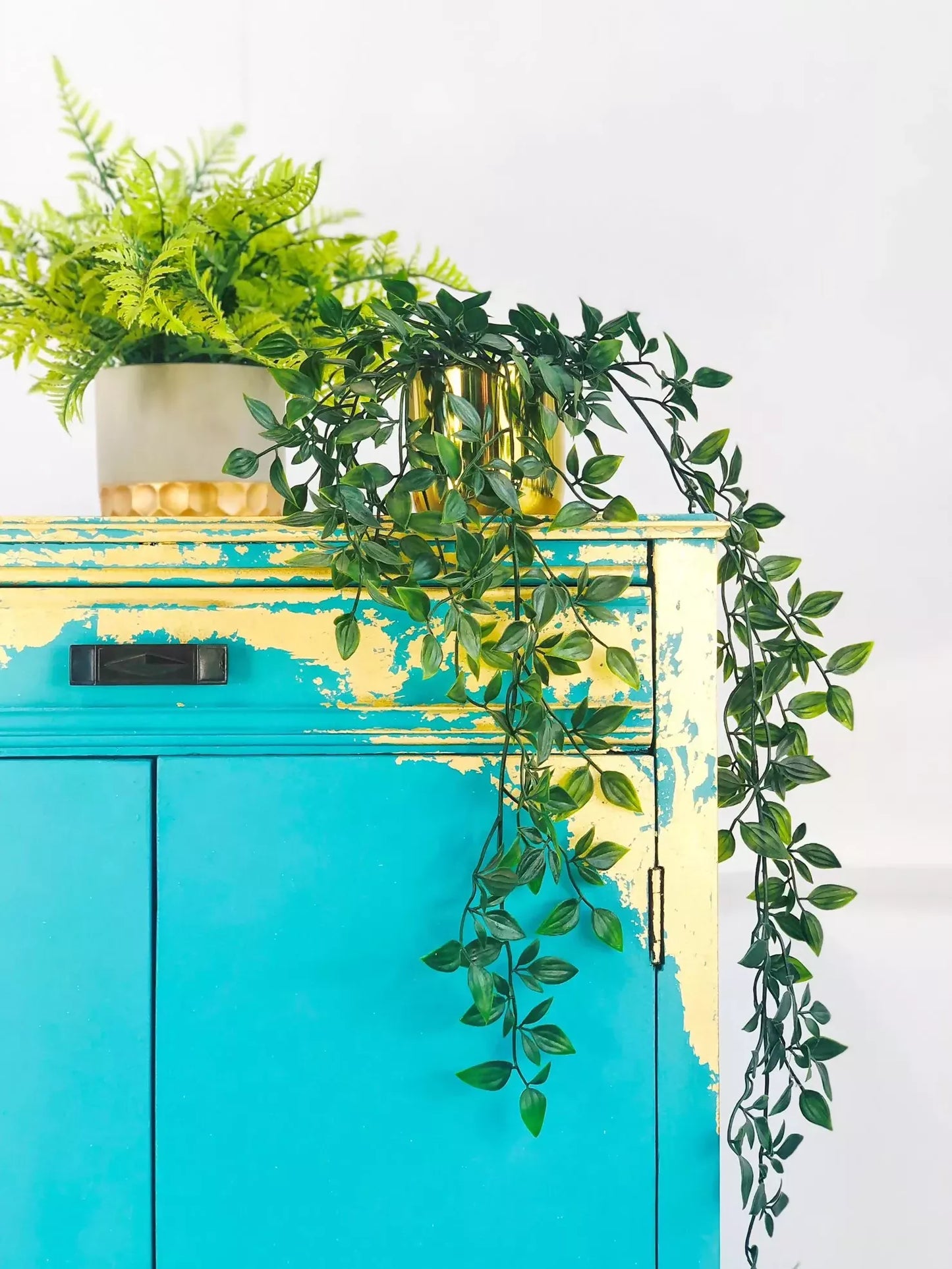 Gold And Teal Upcycled Records Drinks Cabinet