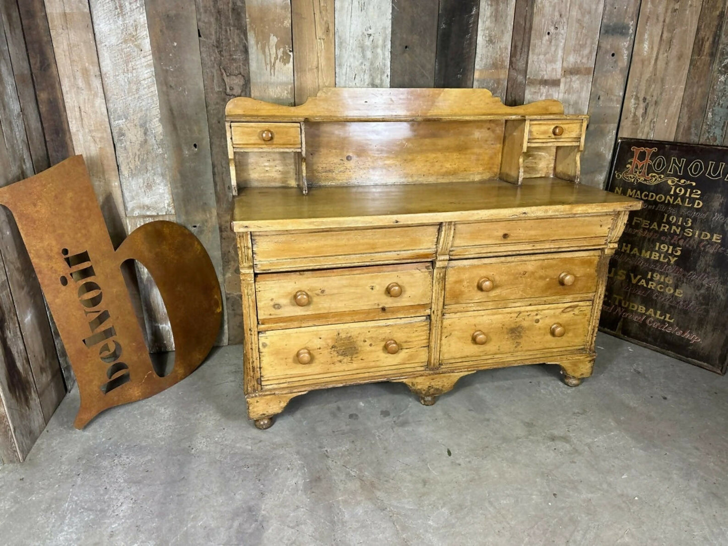 Antique Early Victorian Pine Housekeeper's Dresser Bank of Drawers, c 1840