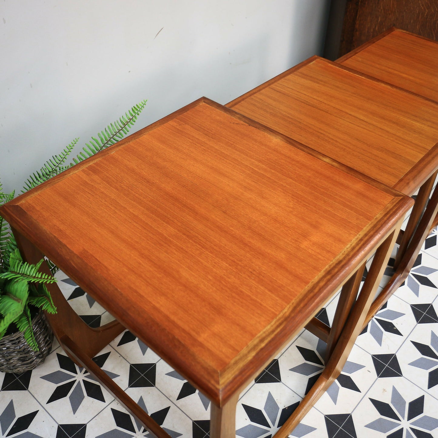 G Plan Nest of Three Tables Astro Design with Teak Tops and Teak Afromosia Legs.