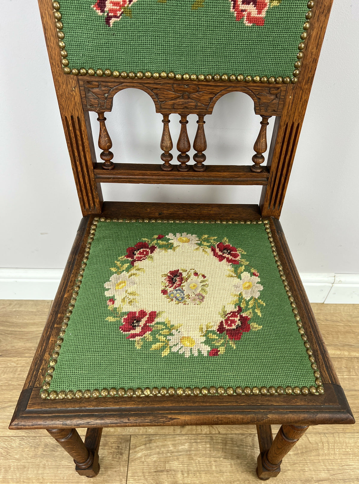 Pair of Chairs Antique French Style Oak Floral Upholstered Chairs LOT 6515