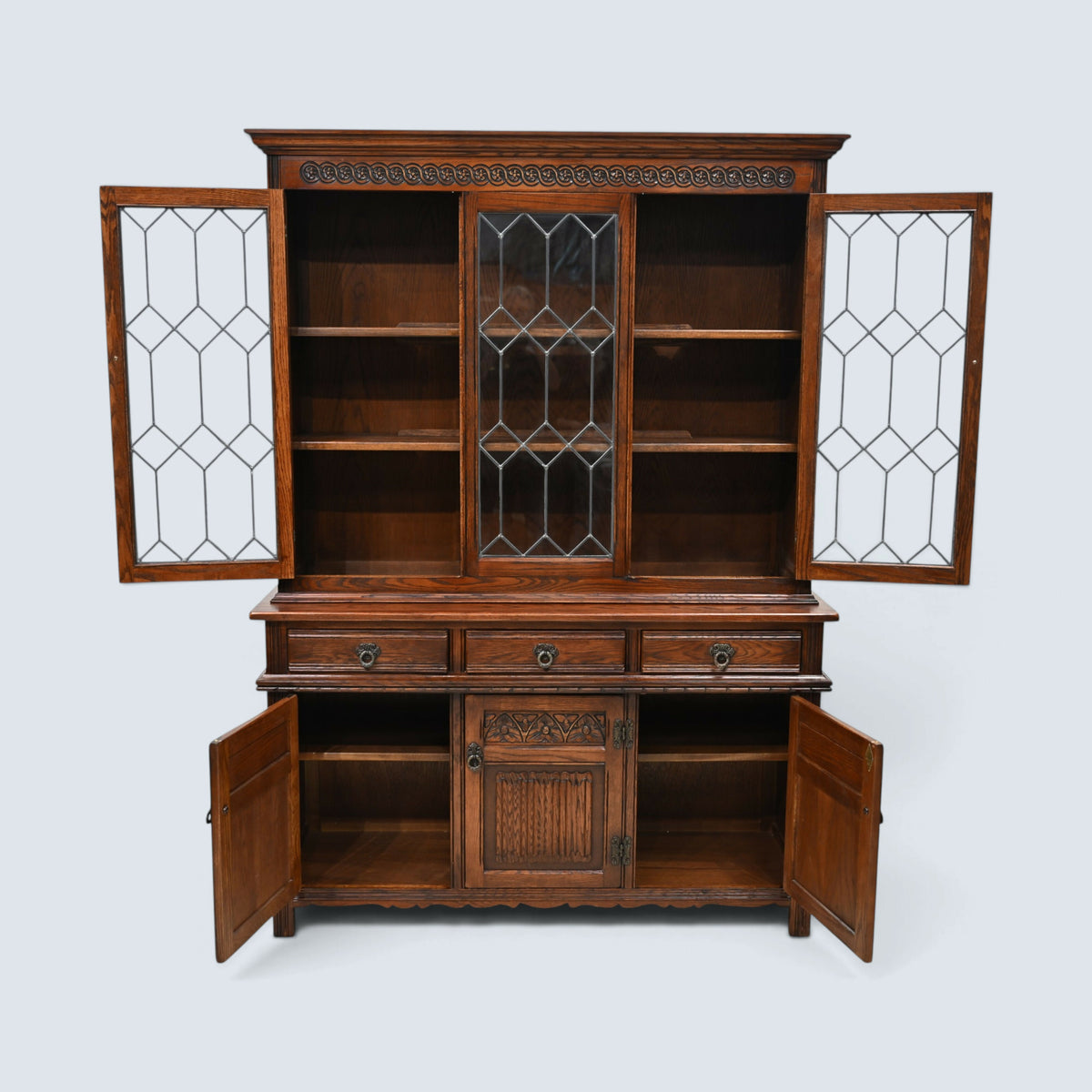 Old Charm Sideboard Display Leadlight Doors Cupboards Tudor Brown FREE Delivery*