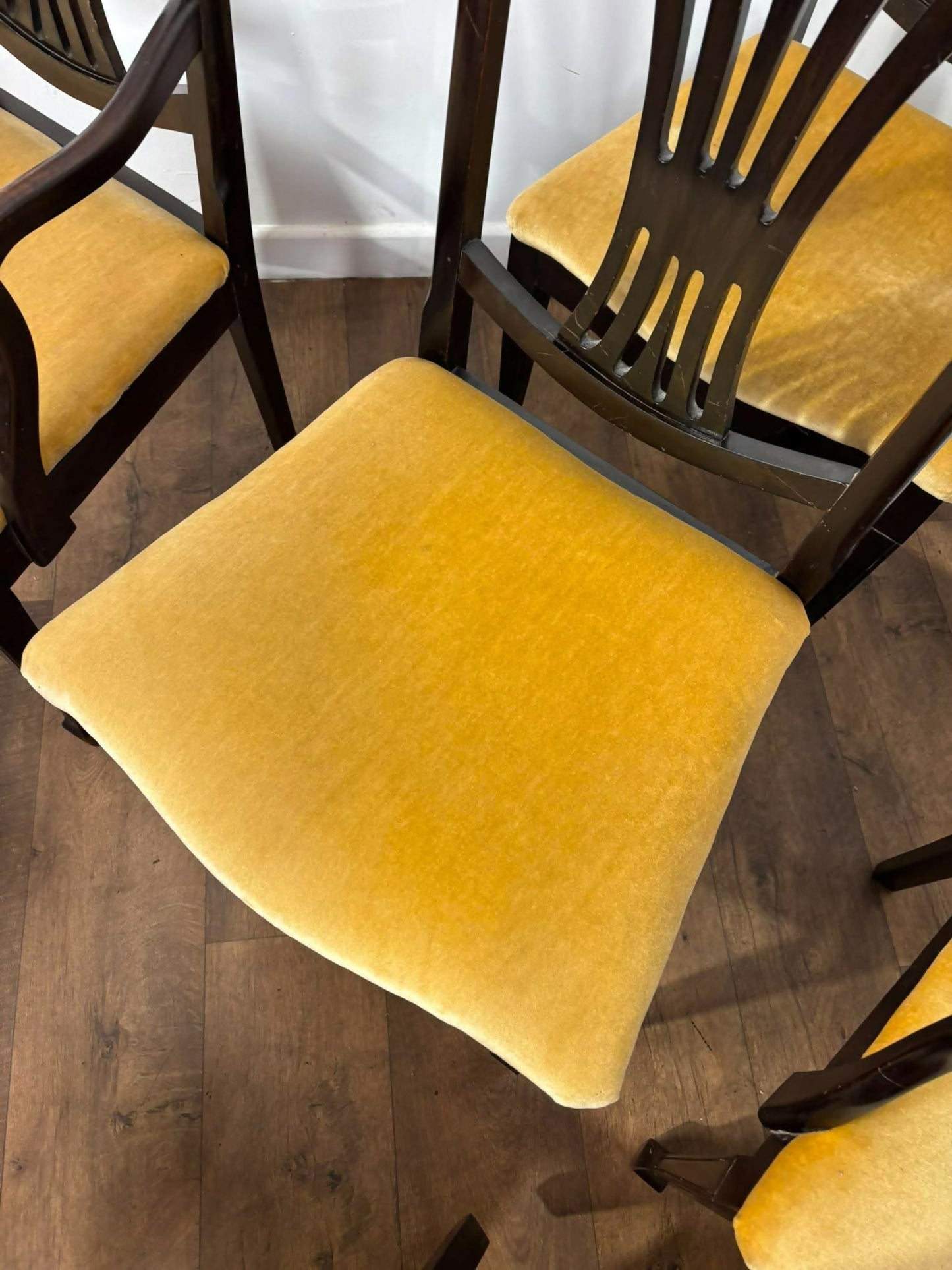 Set of Six Upholstered Mahogany Dining Chairs with Pierced Splat Backs (2 Carvers & 4 Side Chairs)