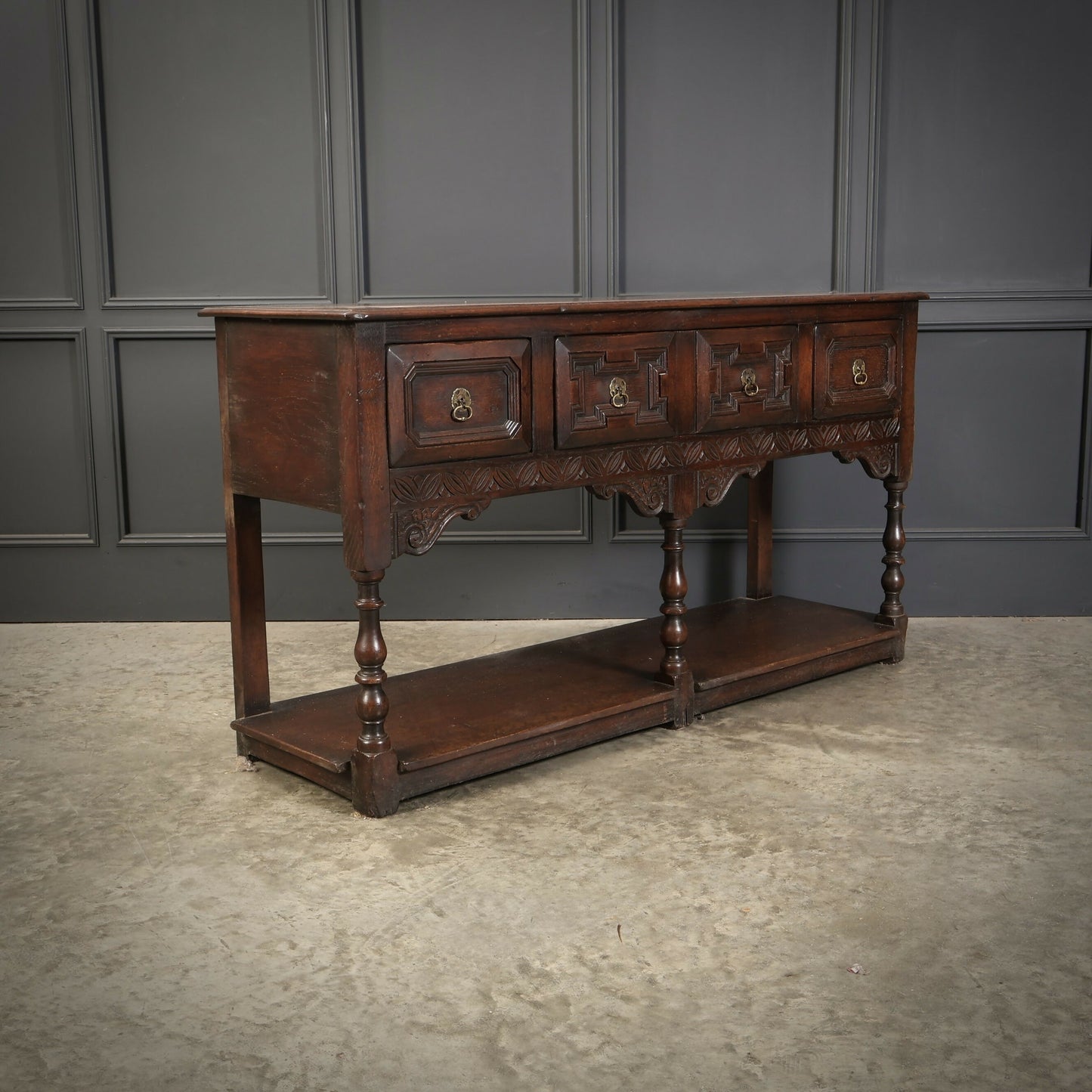 Rustic Oak Carved Antique Sideboard