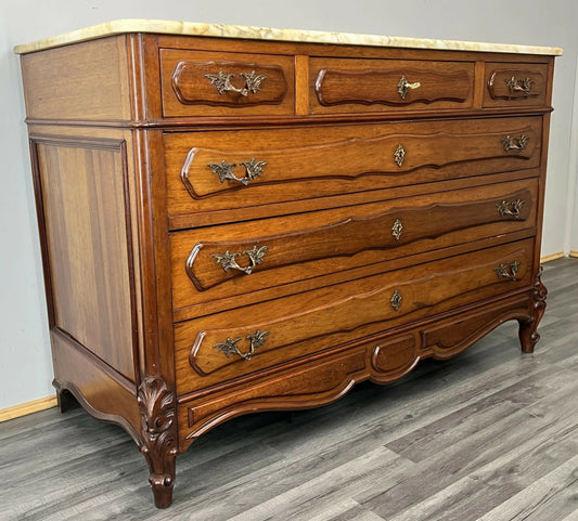 Chest of Drawers Antique French Mahogany Marble Top Carved Cabinet LOT 4809