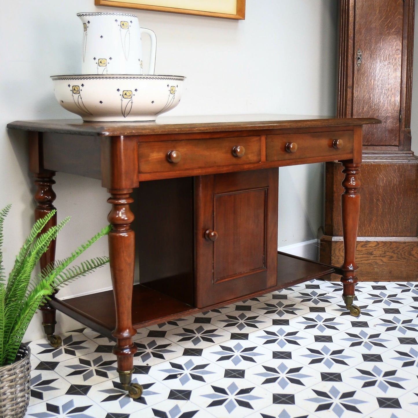 Victorian Mahogany Antique Side Table Wash Stand on Castors