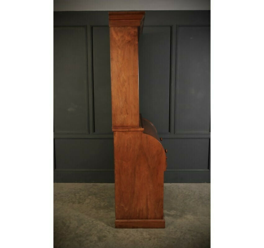 Walnut Cylinder Bureau Vintage Bookcase
