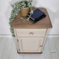 Tall Vintage Bedside Cabinet Painted in Beige with Green Interior