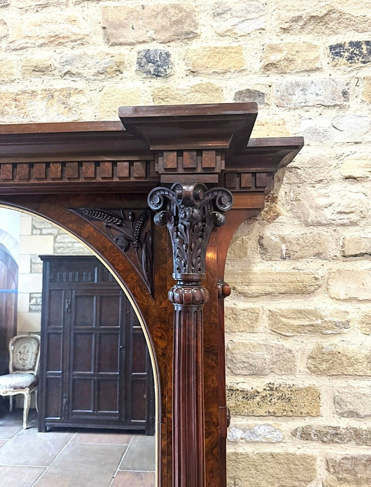A Good Large Victorian Carved and Figured Walnut Overmantel Mirror
