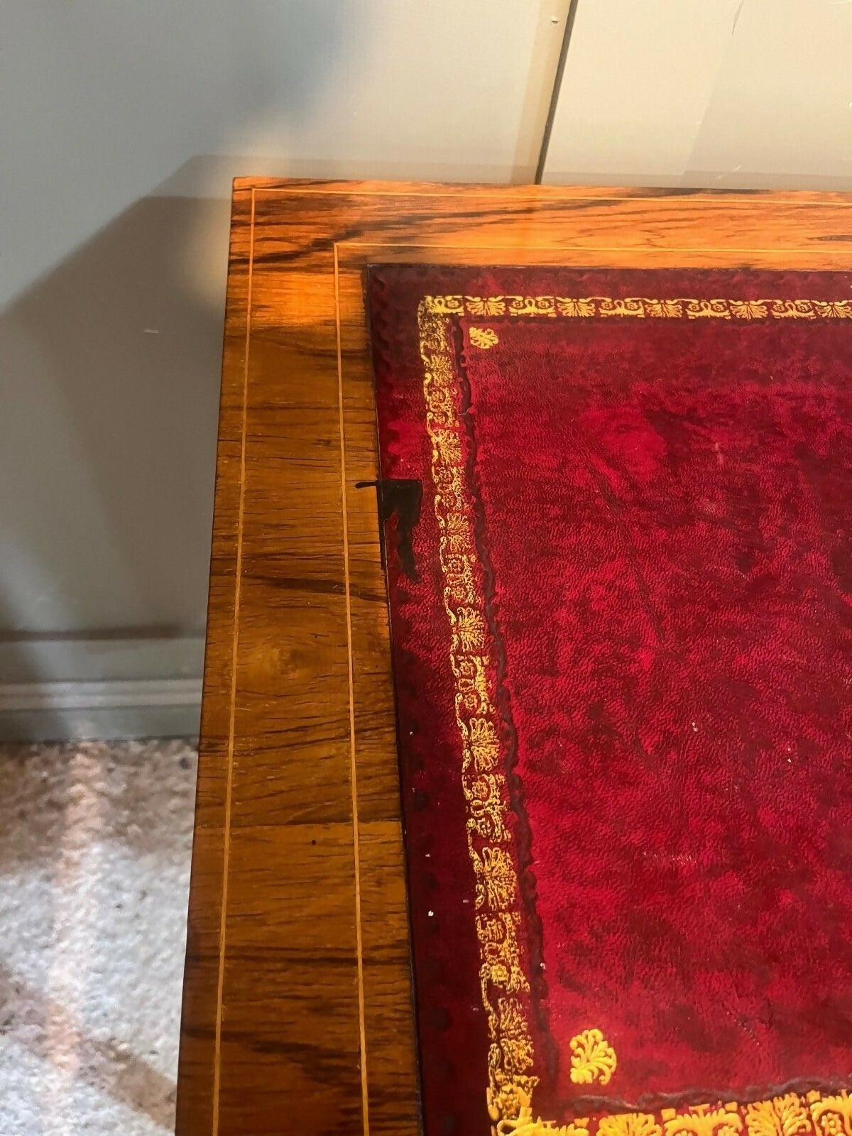 Vintage Desk /Writing Desk Red Leather Top Inlaid Rosewood Mid 1800’s