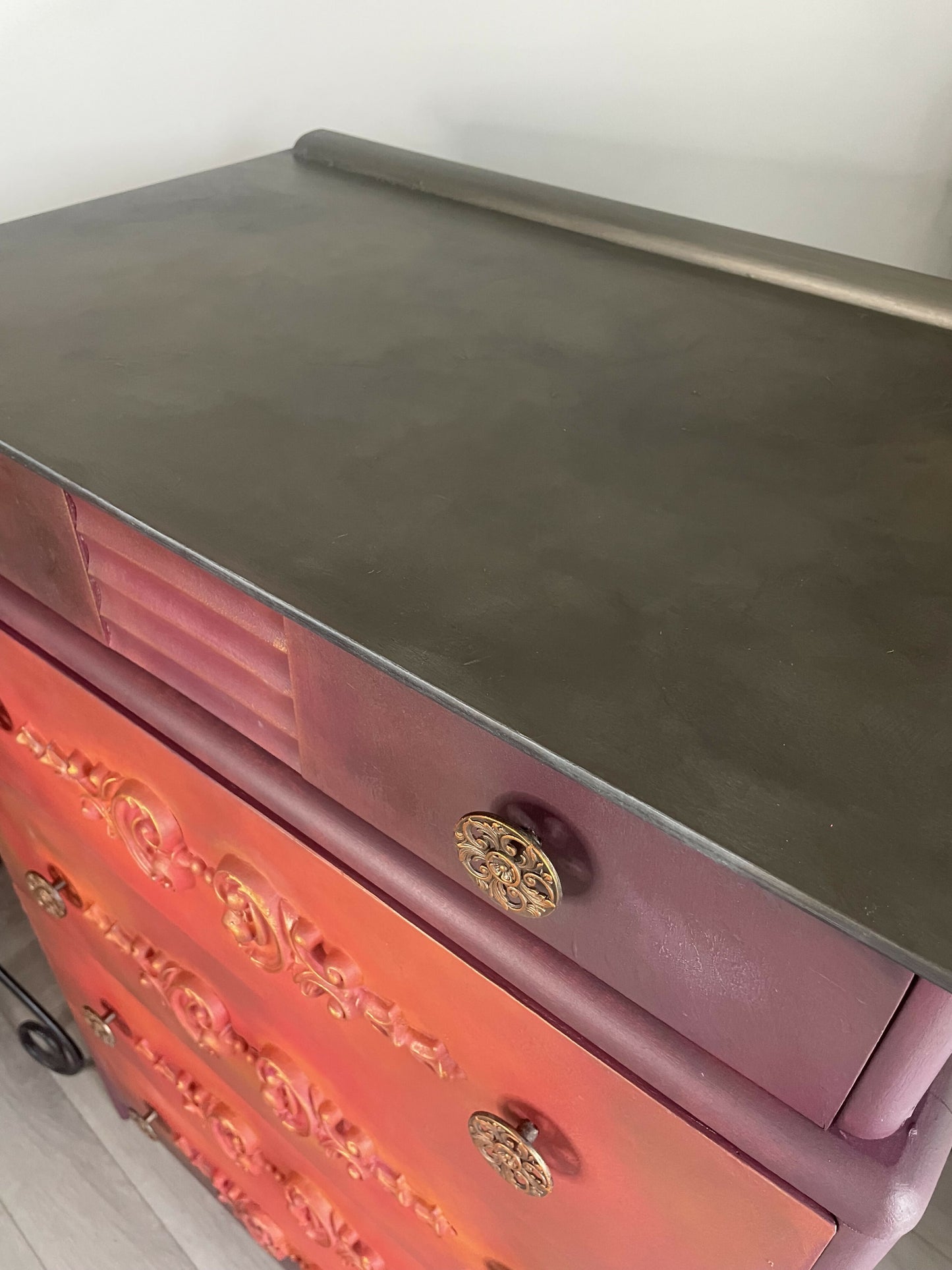 Vintage Stag Chest of Drawers Hand Painted, Red Orange