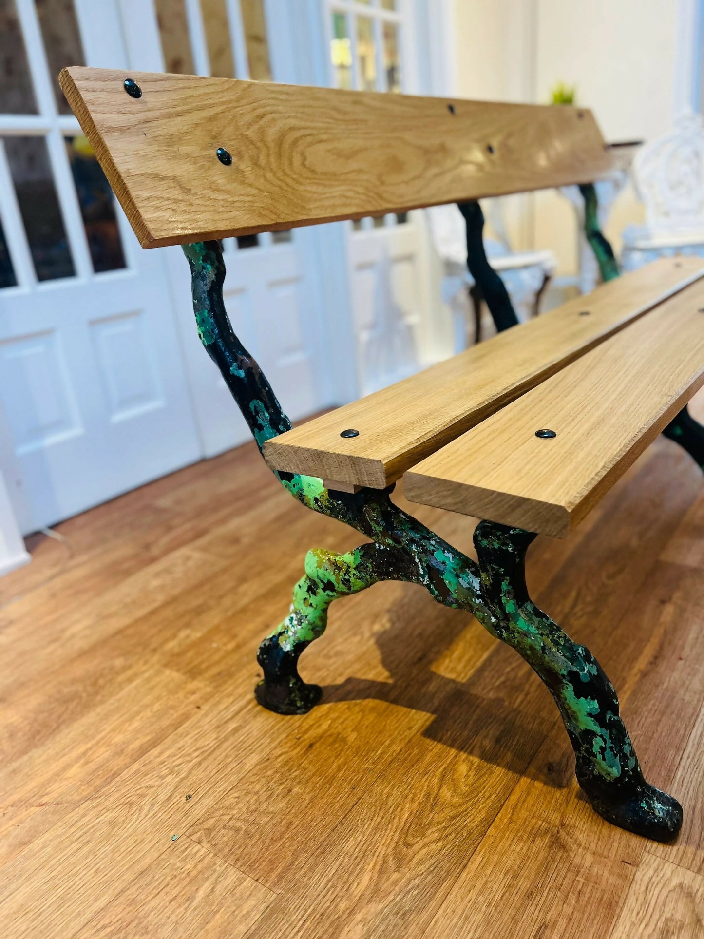 Heavy Cast Iron and Oak Garden Bench