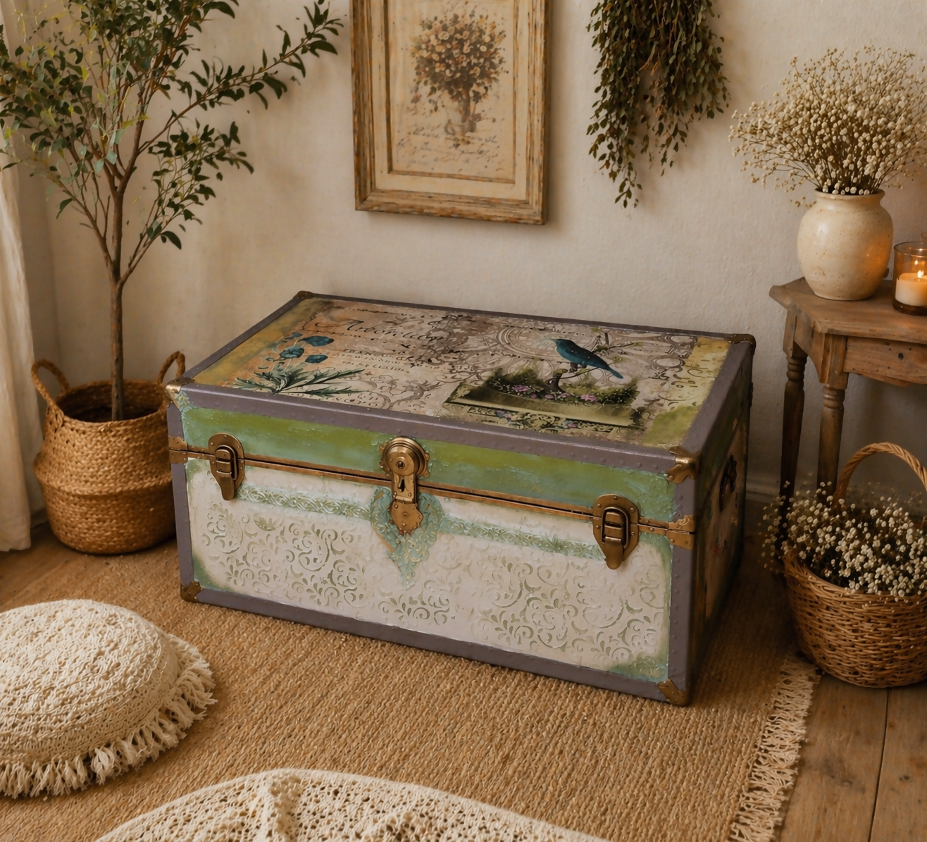 Vintage Floral Storage Trunk / Coffee Table